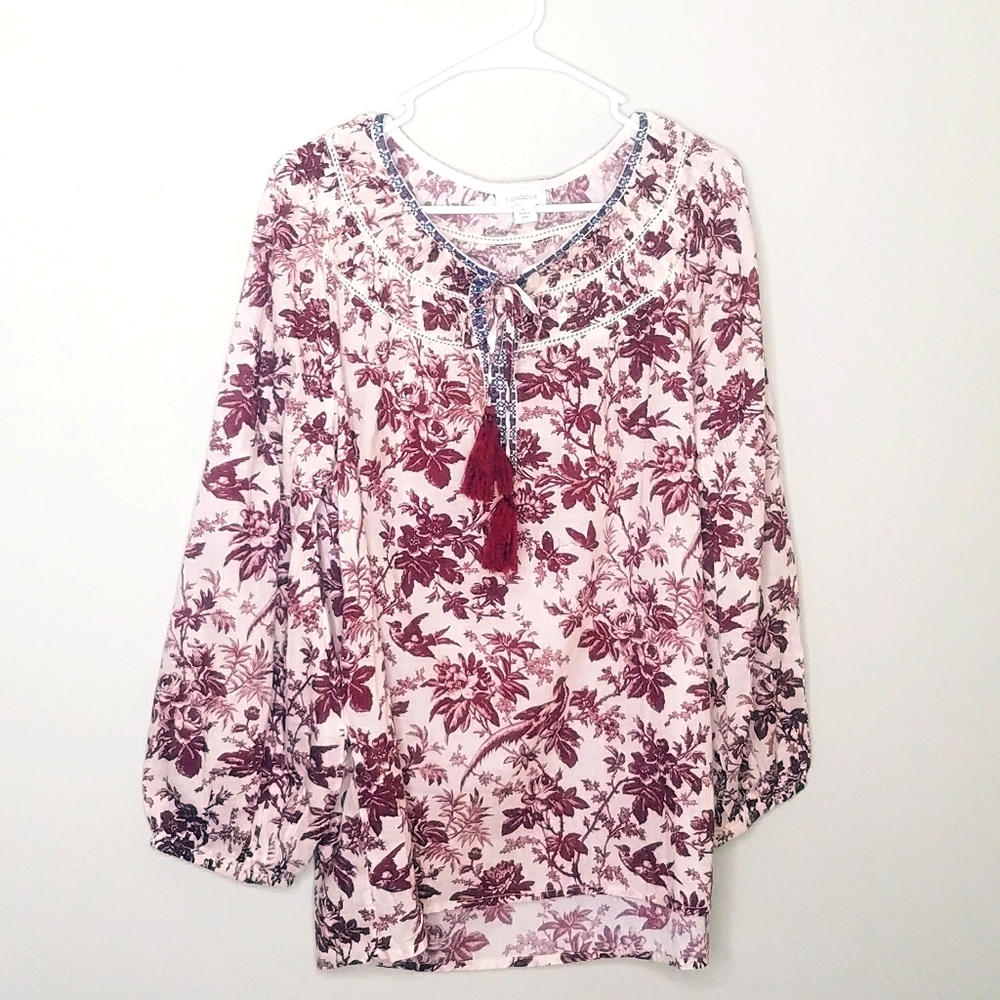 Sundance Cream Tunic with Burgundy Floral Print and Tassel